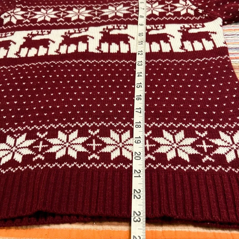 POL Burgundy Reindeer Snowflake‎ Fair Isle Knit Sweater Women's Size S